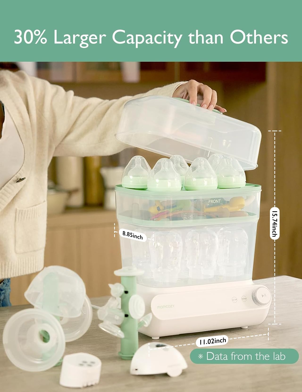 Momcozy Large 3-Layer Bottle Sterilizer & Dryer – Touch Screen Control