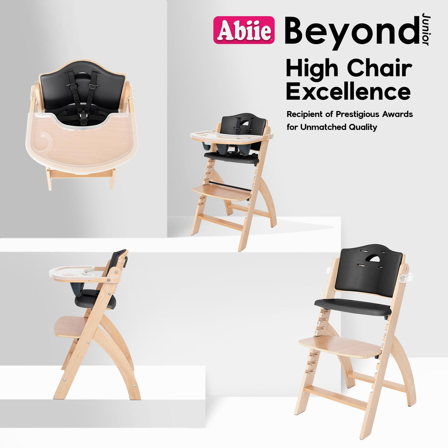 Abiie Beyond Junior Wooden Convertible High Chair with Tray – Natural/Black