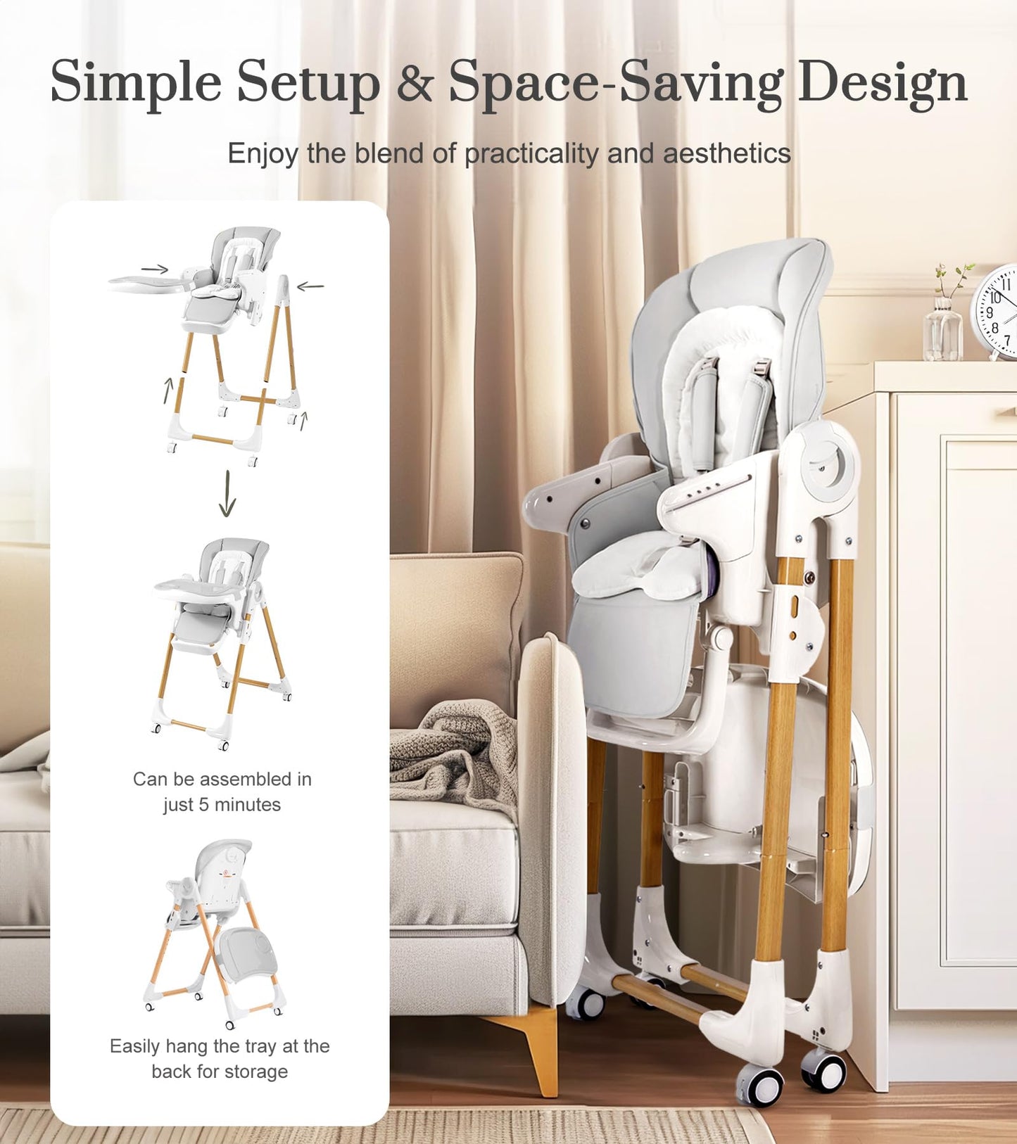 Mallify Convertible Baby High Chair with Adjustable Height & Tray – Portable Design
