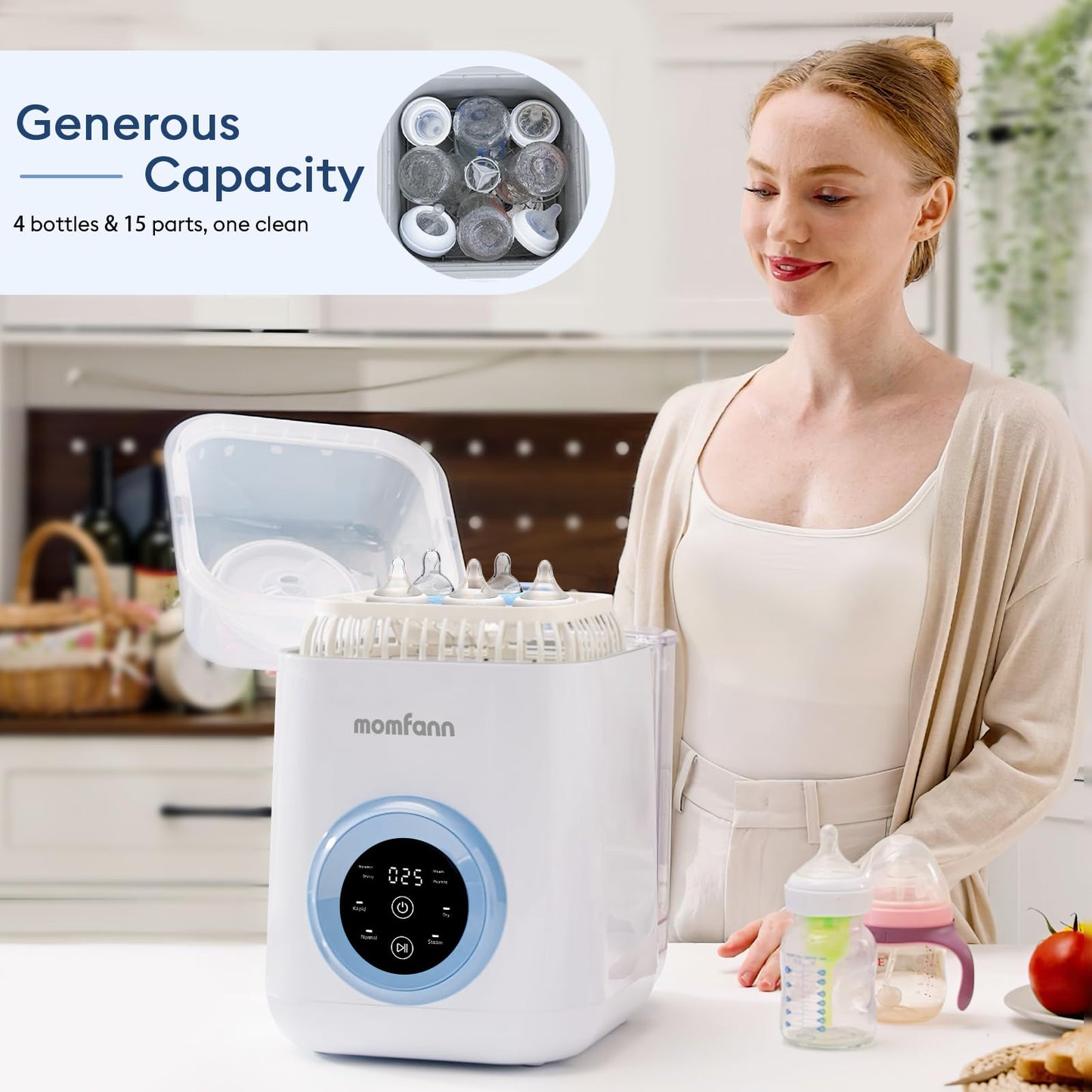 MOMFANN Baby Bottle Washer with Sterilizer & Dryer – Rapid 19 Min Clean