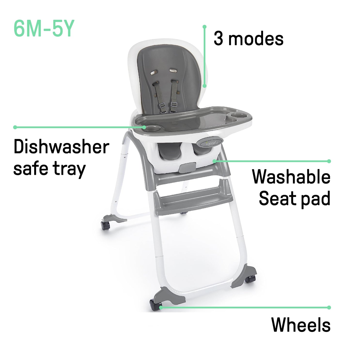 Ingenuity SmartClean Trio Elite 3-in-1 Baby High Chair – Slate
