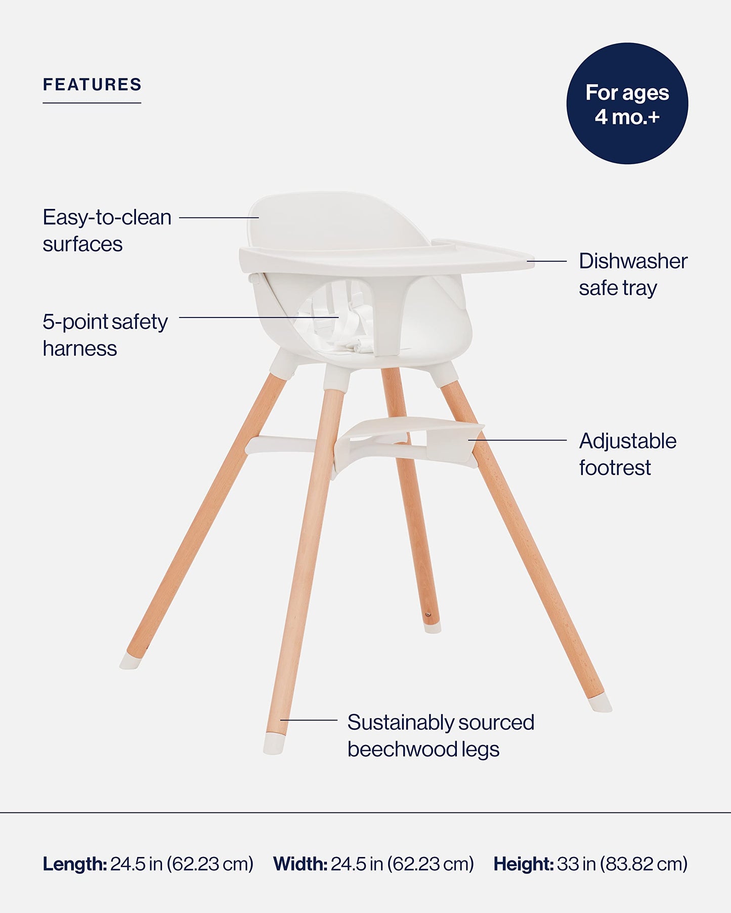 Lalo 3-in-1 Convertible Baby High Chair with Tray – Coconut White