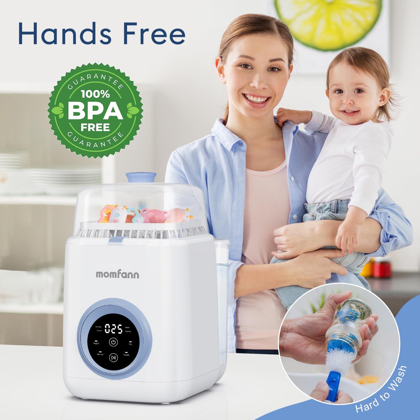 MOMFANN Baby Bottle Washer with Sterilizer & Dryer – Rapid 19 Min Clean