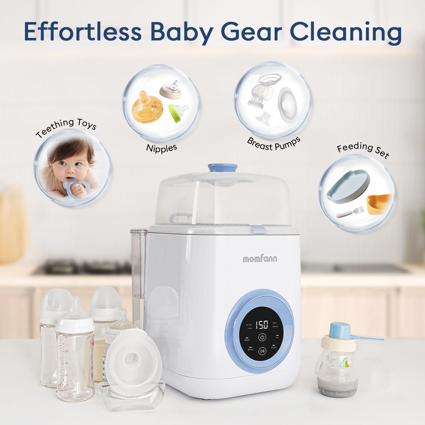 MOMFANN Baby Bottle Washer with Sterilizer & Dryer – Rapid 19 Min Clean