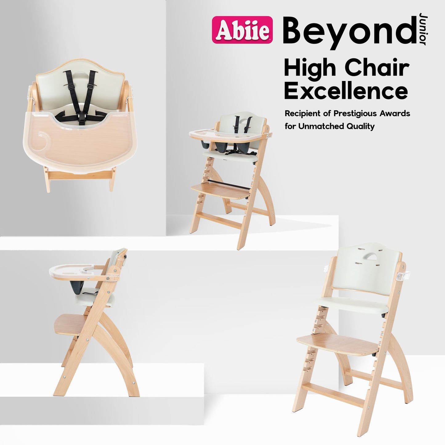 Abiie Beyond Junior Wooden High Chair – Adjustable & Convertible (Grey)