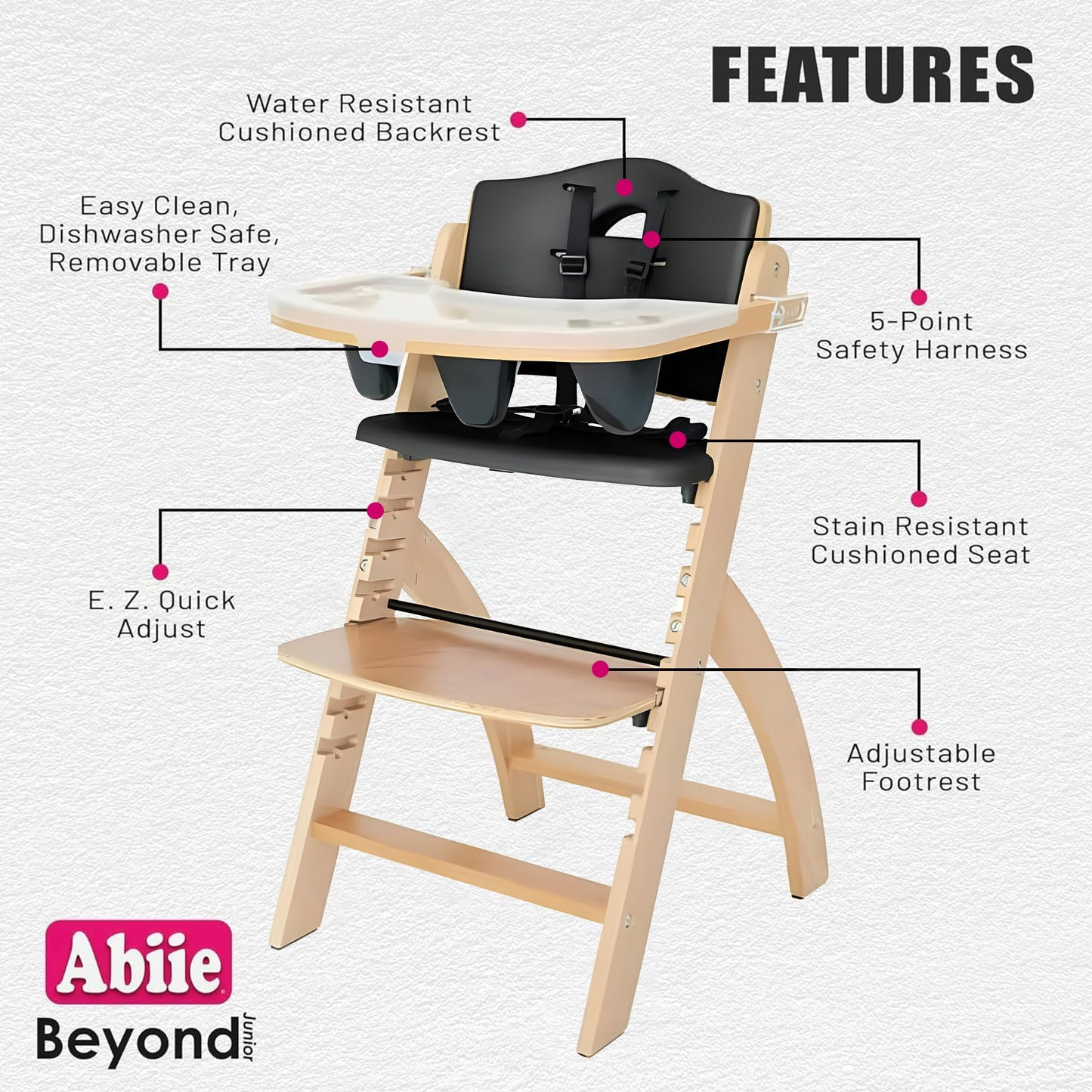 Abiie Beyond Junior Wooden Convertible High Chair with Tray – Natural/Black