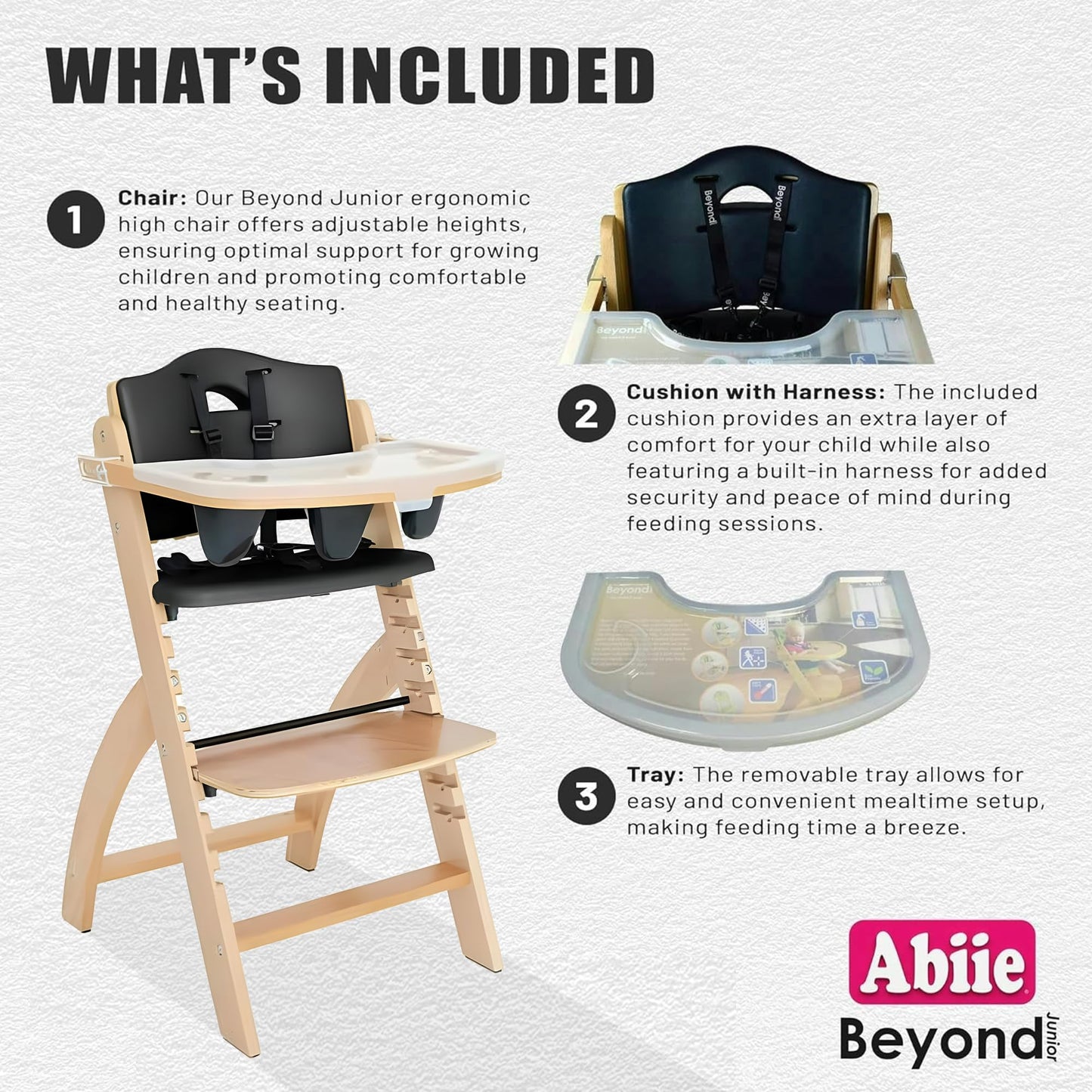 Abiie Beyond Junior Wooden Convertible High Chair with Tray – Natural/Black
