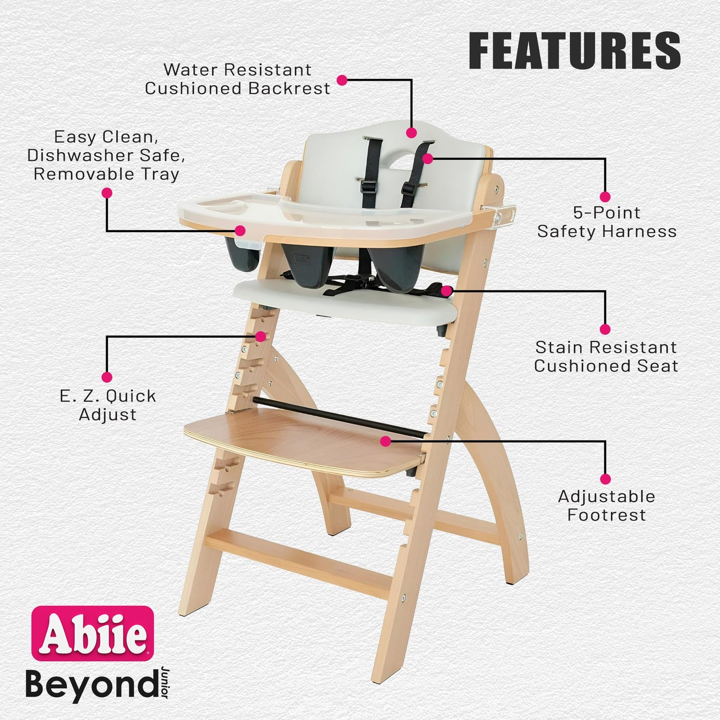 Abiie Beyond Junior Wooden High Chair – Adjustable & Convertible (Grey)