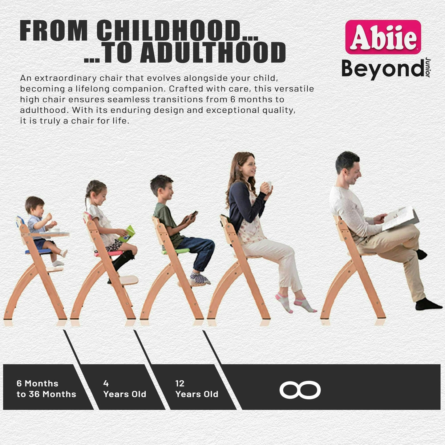 Abiie Beyond Junior Wooden Convertible High Chair with Tray – Natural/Black