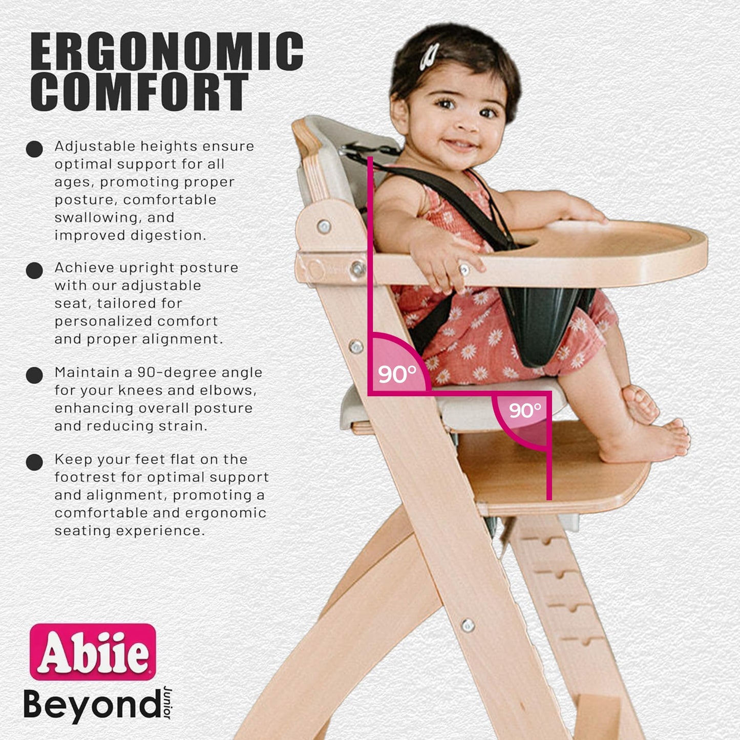Abiie Beyond Junior Wooden High Chair – Adjustable & Convertible (Grey)