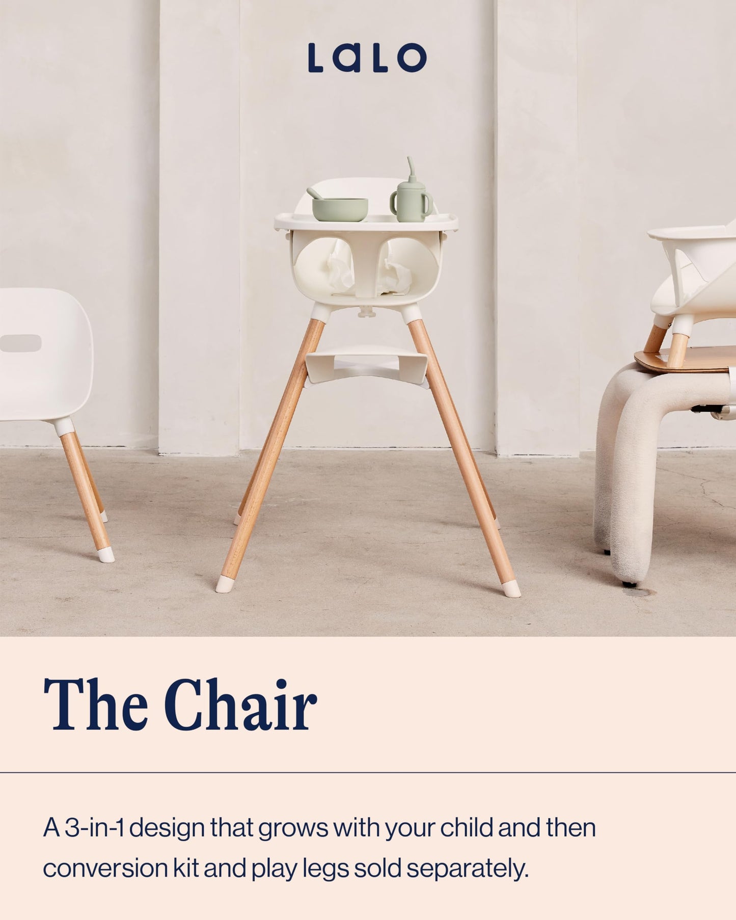 Lalo 3-in-1 Convertible Baby High Chair with Tray – Coconut White