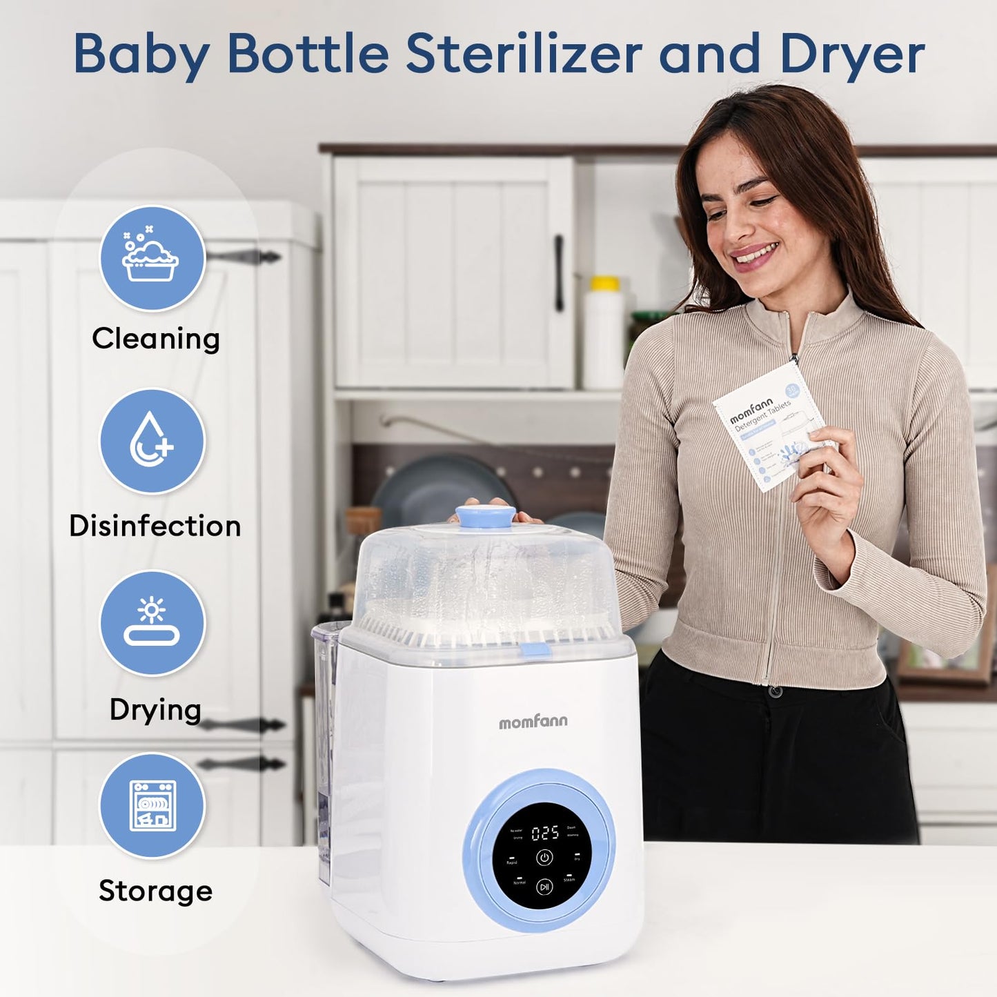 MOMFANN Baby Bottle Washer with Sterilizer & Dryer – Rapid 19 Min Clean