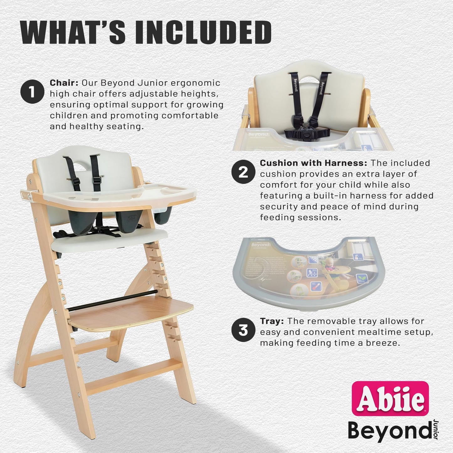 Abiie Beyond Junior Wooden High Chair – Adjustable & Convertible (Grey)
